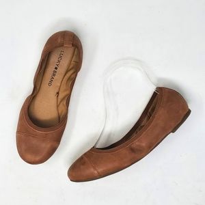 LUCKY BRAND Elastic Ballet Flats Brown Leather 6.5